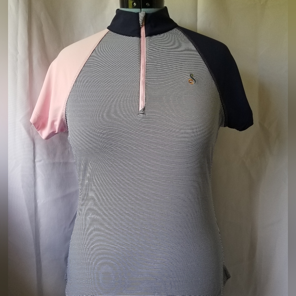 Peter Miller- Women's Golf/Athletic Top- Size Medium- Strips- Blue,pink,white